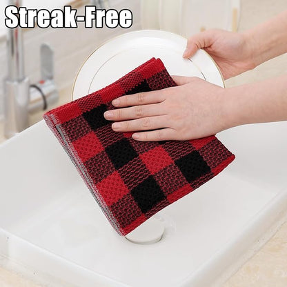 Homaxy Kitchen Towels and Dishcloths Set, 12" x 12" and 13" x 28", Set of 8 Bulk Cotton Waffle Weave Dish Towels, Super Soft Absorbent Hand Towels for Kitchen, Red & Black