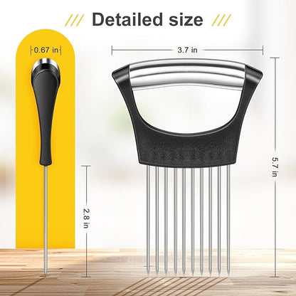 Premium Onion Slicer, Stainless Steel Onion Holder for Slicing, Kiwifruit, Tomatoes, Avocados, Eggs, Lemon, Meat, Potato, Third Generation Onion Cutter with Protective Cover