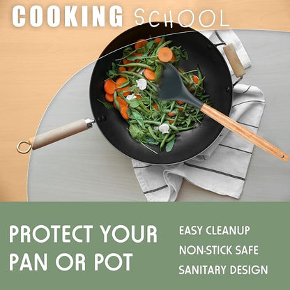 Patelai 2 Pcs Silicone Nonstick Cooking Spoon 12.4" Large Wooden Handle Mixing Spoon Heat Resistant Utensil Spoons for Kitchen Baking, Mixing, Serving and Stirring(Red, Gray)