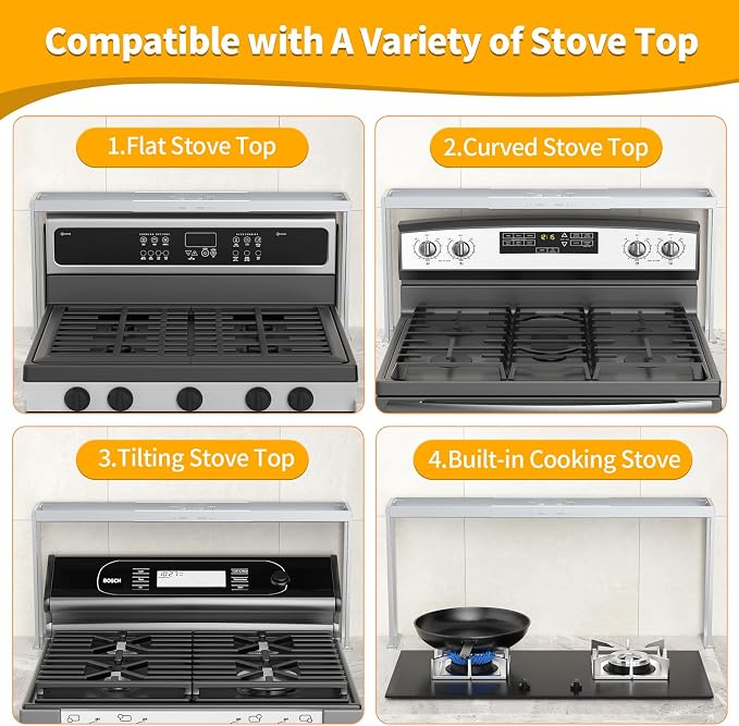 Stove Top Shelf,Adjustable 27 to 33 Inch Over the Stove Shelf for Back of Stove Spice Rack for Countertop,4 Level Height Spice Rack Organizer Seasoning Organizer for Kitchen Stove,Silver