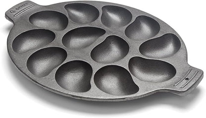 Outset Cast Iron Oyster Grill Pan, 12 Cavities, Black Oyster BBQ and Serving Pan