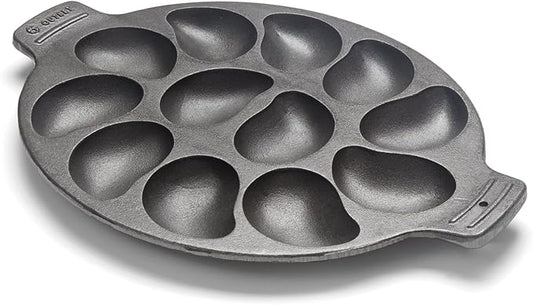 Outset Cast Iron Oyster Grill Pan, 12 Cavities, Black Oyster BBQ and Serving Pan