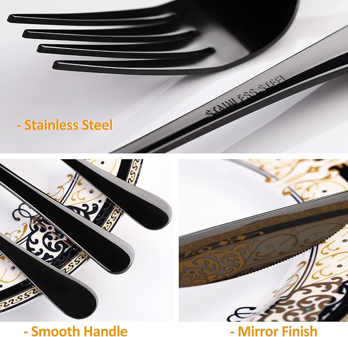 Black Flatware Set for 8,40-Piece Silverware Set for 8, SANLUNS Utensil Sets Tableware Cutlery, Mirror Polished, Dishwasher Safe
