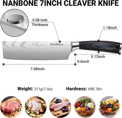 Nakiri Knife 7 Inch Sharp Meat Cleaver and Vegetable Kitchen Knife Damascus Asian Chef Knife for Home and Kitchen with Ergonomic Handle High Carbon Stainless Steel knife Chef Cooking Gift