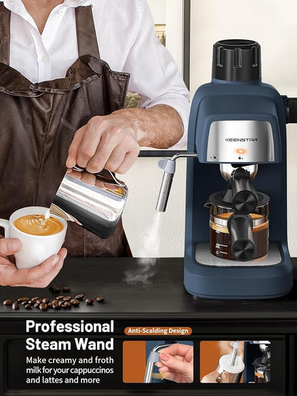 KEENSTAR 3.5Bar Espresso Machine with Milk Frother, 800W Compact Espresso and Cappuccino Maker, Preheating Function, 4-Cup Espresso Maker for Latte or Cappuccino, Upgraded Version