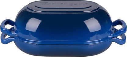 VORRINGARD Enameled Cast Iron Sourdough Bread Oven, Dutch Oven, Loaf Cast Iron Bread Pan for Homemade Bread Baking, Meatloaf Pan with Lid, 7QT, Blue