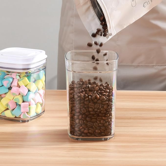 Food Airtight Containers storage with Lids 6 Pack One Button Open/POP UP/Kitchen Storage Organization for Coffee Tea Brown Sugar Cereals 350ml/700ml/950ml/1800ml