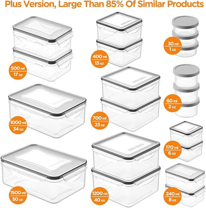 HOMETALL 40 PCS Food Storage Containers with Lids Airtight, 100% Leakproof Plastic Meal-Prep Containers Reusable(20 Containers & 20 Lids),Microwave and Dishwasher Safe, Includes Labels & Pen