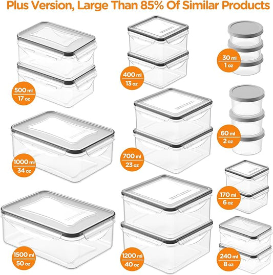 HOMETALL 40 PCS Food Storage Containers with Lids Airtight, 100% Leakproof Plastic Meal-Prep Containers Reusable(20 Containers & 20 Lids),Microwave and Dishwasher Safe, Includes Labels & Pen