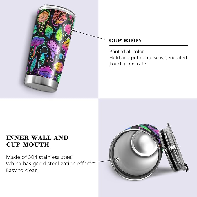 Tumbler Magic Mushroom Halloween Insulated Coffee Cup Beverage Container Travel Mug with Straw and Lid Double Wall Stainless Steel 20oz Holiday Gift