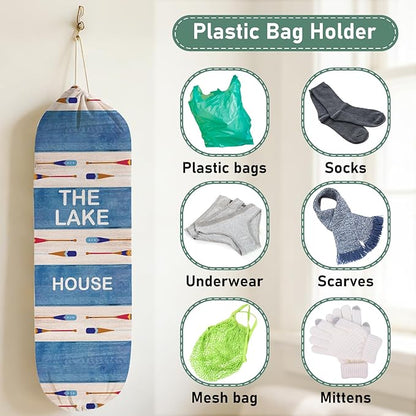 2Pcs Lake House Plastic Bag Holder for Kitchen Essentials, Reusable Hanging Grocery Bag Organizer, Washable Large Grocery Trash Bags Storage Dispenser Lake House Decor for the Home