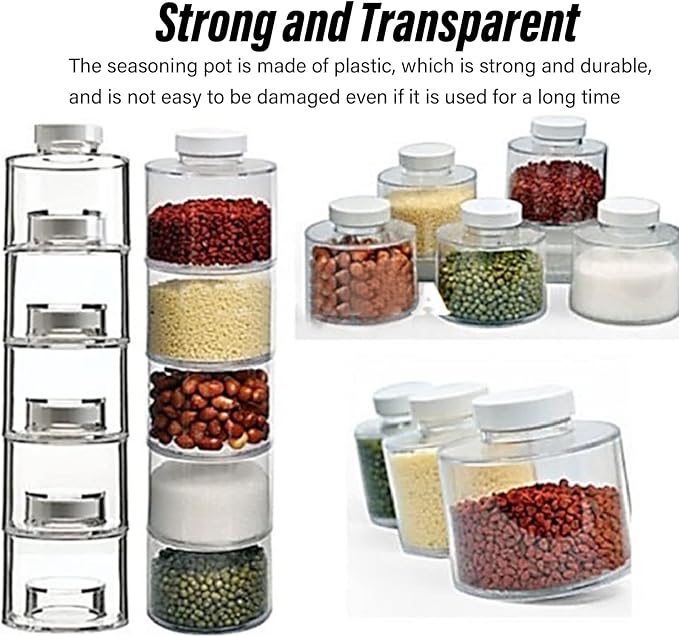 Horoper 6 Pcs Seasoning Box, Transparent Stackable Spice Pot Spice Tower, Spice Storage Box with Separate Covers, Travel Seasoning Pot Spice Jars Containers with Sifters