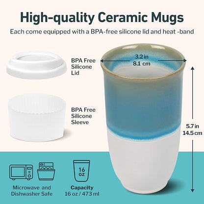 NOVA CERAMICS Travel Coffee Tumbler – Travel Mug - On the Go Coffee Mug – Microwave & Dishwasher Safe Green CoffeeTumbler - Gifts For Women Men Him Her – 16oz – Lagoon