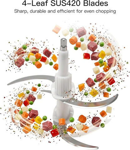 MEGAWISE Electric Food Processor, 800W Meat Grinder & Vegetable Chopper - 2 Bowls (3L Stainless Steel + 3L Glass) with 4 Blades, Dual-Speed Food Chopper for Meat, Fruits, Vegetables, and Nuts