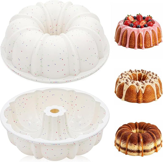 Vinino 9.6" Silicone Fluted Tube Cake Pans with Metal Reinforced Frame, 2 Packs Pound Cake Pan Mold, BPA Free Silicone Cake Pans for Bread, Jello, Gelatin, Flan