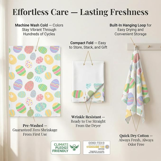 Urban Villa Kitchen Towels Set of 6 Dish Towels for Kitchen 100% Cotton Easter Print Kitchen Towels Mitered Corners Oversized 20X30 Inches Kitchen Towels Highly Absorbent Kitchen Hand Tea Towels