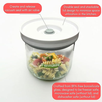 FERMALIFE Vacuum Seal Jar – Airtight Food Storage, Preserves Freshness, Meal Prep & Pantry Organization, 15oz, White (Electric Vacuum Pump Included)