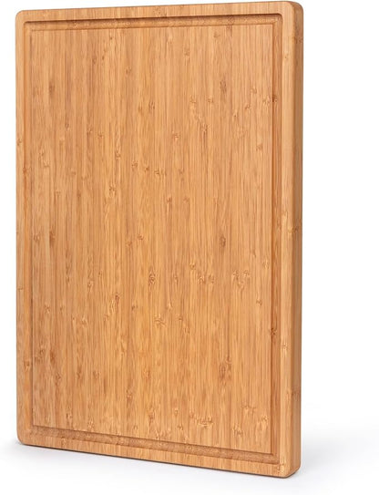 Bamboo Cutting Board with Handles and Juice Grooves, 12 x 9 x 0.47 Inches, Carbonized Wood Kitchen Chopping Board
