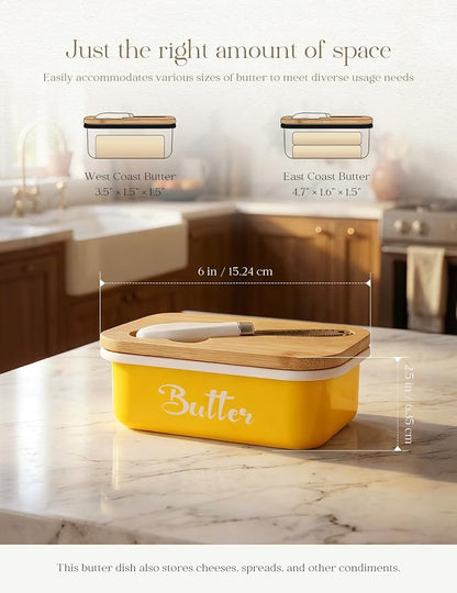 Butter Dish, Butter Dish with Lid for Countertop,Metal Butter Keeper with Stainless Steel Multipurpose Butter Knife, Large Butter Container with quality Silicone Good Kitchen Gift,Yellow