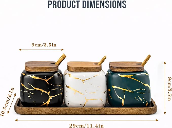 3 Pcs Sugar Bowls Ceramic Coffee Jar Set Ceramic Seasoning Jar with Lid Spoon and Tray/Food Storage Canister (Color Mixing)