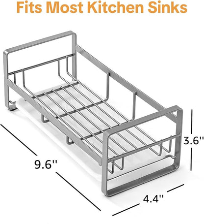 HULISEN Large Sponge Holder, 304 Stainless Steel Kitchen Soap Dispenser Caddy Organizer, Countertop Soap Dish Rack Drainer with Removable Drain Tray, not Including Dispenser and Brush, Grey