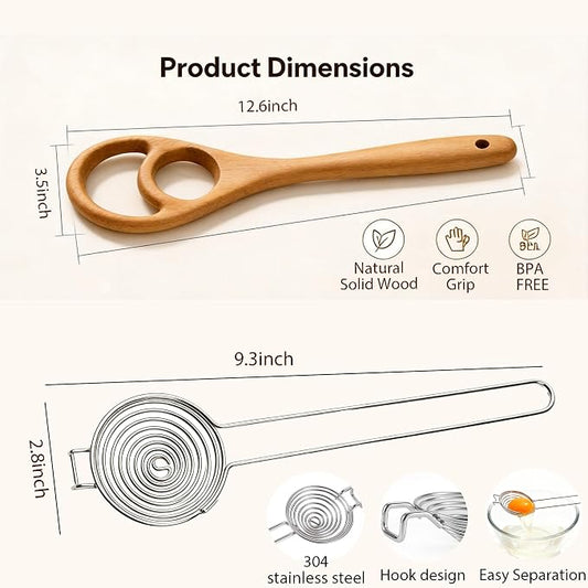 Wooden Danish Dough Whisk Set, 12.6” Seamless Dough Whisk for Sourdough Bread, Wood Mixing Tools for Non-Stick Cookware, Dutch French Whisks for Cooking, Mixing Batter, Crème, Sauce & Egg