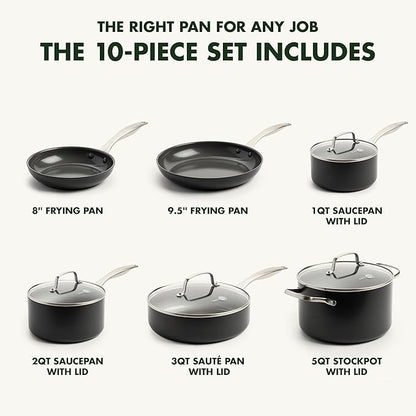 GreenPan Canterbury 10 Piece Cookware Pot and Pans Set, Hard Anodized PFAS-Free Healthy Ceramic Nonstick, Stainless Steel Handles, Versatile Cooking Essentials, Dishwasher & Oven Safe, Oxford Blue