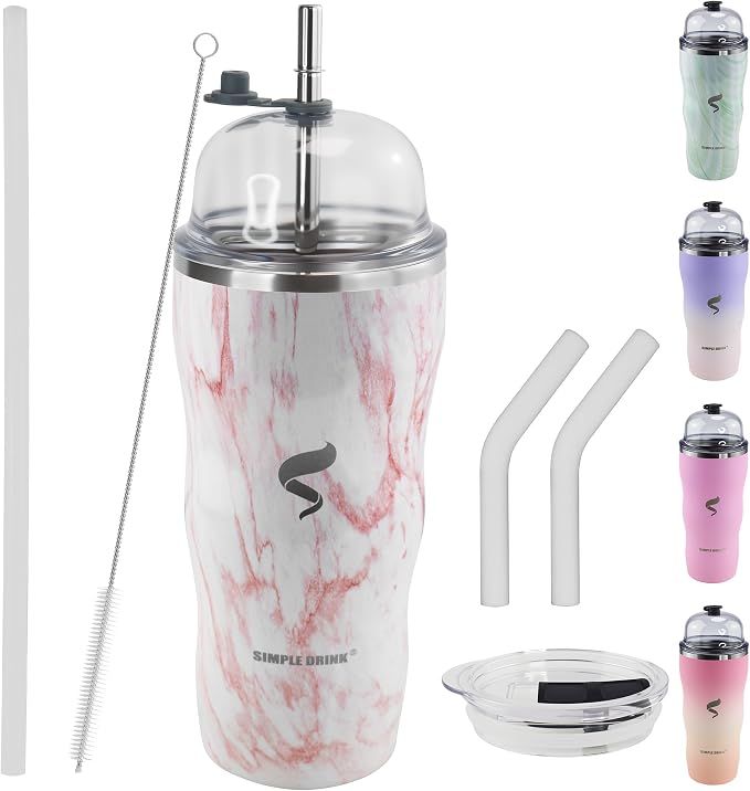 20Oz Insulated Tumbler With Straw And Lid,Stainless Steel Straws for Tumbler,Double Wall Vacuum Travel Mug,Spill Proof Tumble, Travel Cup for Iced Coffee, Jelly Pink