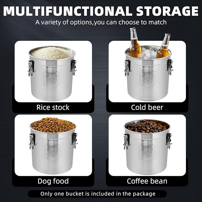 21L/5.5 Gal 304 Stainless Steel Containers with Lids 710 Oz Stainless Steel Airtight Containers with Lids and Lock Hole 304 Airtight Container for Kitchen 304 Stainless Bucket containers