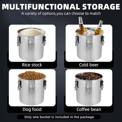 21L/5.5 Gal 304 Stainless Steel Containers with Lids 710 Oz Stainless Steel Airtight Containers with Lids and Lock Hole 304 Airtight Container for Kitchen 304 Stainless Bucket containers