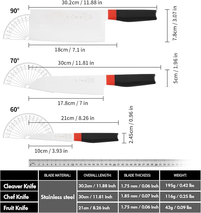 SHI BA ZI ZUO Kitchen Knife Set, Meat Cleaver, Chef Knife, Professional Santoku Knife Ergonomic Design Handle