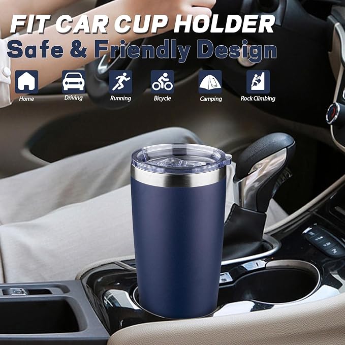 20 oz Tumbler with Lids and Straws, Stainless Steel Insulated Coffee Tumbler, Double Wall Vacuum Insulated Travel Mug Cup, Leakproof Thermal Coffee Cup for Hot and Cold Drinks (navy blue)