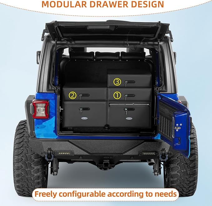 Hooke Road 1PCS Modular Add-On Drawer, Only Works with Selected Fridge Slide Mount System, Compatible with 2007-2026 Jeep Wrangler JK/JL 4-Door & 2021-2026 Ford Bronco 4-Door