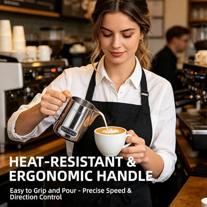 Milk Pitcher, Dailyart Stainless Steel Milk Frothing Pitcher with Thermometer for Coffee, Cappuccino,Espresso,Latte Art(600ml/20oz)