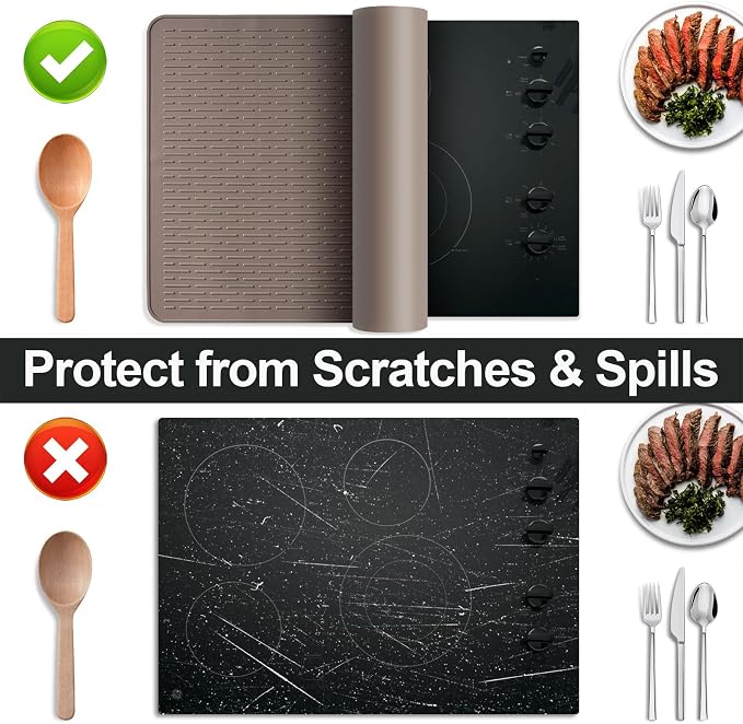 Stove Top Cover for Electric Stove- Range Covers for Electric Stove,Silicone XXL Dish Drying Mat, Glass Cooktop Covers, Flat RV Range top Mats (Coffee Thickened, 28"x20")