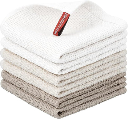 Nialnant 6 Pack 100% Cotton Waffle Weave Kitchen Towels,Soft and Absorbent Kitchen Dish Rags, Dish Cloths for Washing Dishes-12x12 Inches