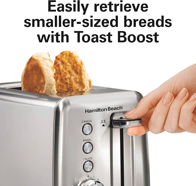 Hamilton Beach Sleek Stainless Steel 2 Slice Toaster, Sure-Toast One-Slice Technology, R22721 (Renewed)