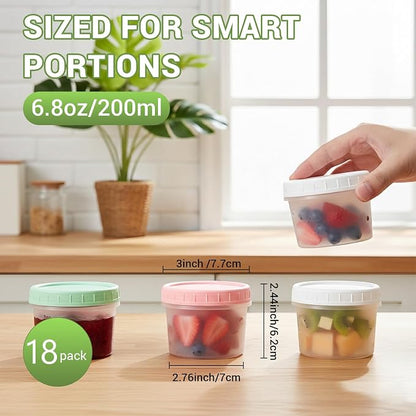ASEVAT 18 Pack 6.8 oz Food Storage Containers with Twist Lids – Leakproof BPA-Free Soup Containers, Microwave/Dishwasher Safe Freezer Containers for Meal Prep, Leftovers & Takeout