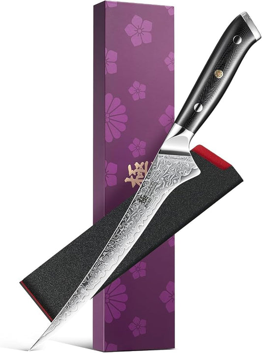 KYOKU 7" Japanese Damascus Fillet Knife for Fish, Filet Boning Knife for Fishing Skinning for Professional & Home Chefs,Ultra Sharp VG10 Full Tang Butcher Knife for Filleting Deboning Meat Cutting