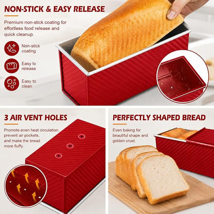 Bread Loaf Pan with Lid-2Pack, 2.2LB & 1LB | Food-Grade Nonstick Coating, Easy Release, Perfect Loaf Shape, Corrugated Design, Oven Safe up to 450°F
