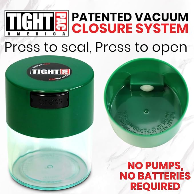 Tightvac - Premium Airtight Herb Storage Container - Holds ½ oz to 3 ounces - Keep Your Herbs and Dry Goods Fresh and Flavorful. Clear Green