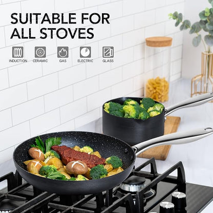 MICHELANGELO Hard Anodized Cookware Set - 10 Pcs Non Stick Pots and Pans Set with Granite Interior, Induction Cookware Set with Steamer Insert