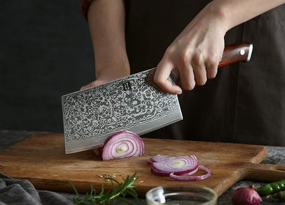 XINZUO 7 Inch Chinese Meat Cleaver Knife-Real 67 Layers Damascus Butcher Knife-Suitable for Meat/Vegetable Cleaver-Ultral Sharp-Natural Rosewood Handle-Yu Series