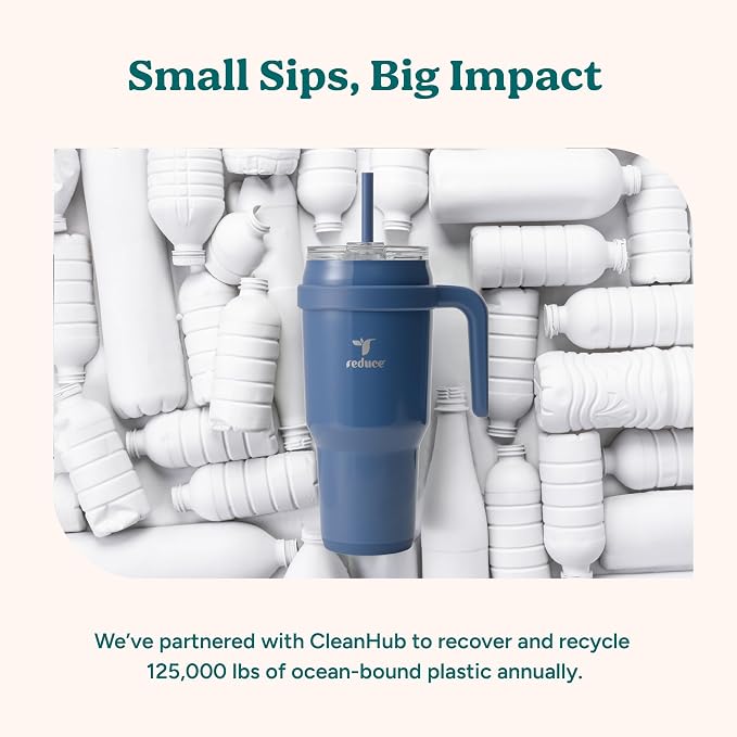 REDUCE 40 oz Stainless Steel Tumbler with Handle - Dual-Wall Vacuum Insulated Travel Mug, Sweat-Proof Lid & Reusable Straw - Keeps Drinks Cold for 24 Hrs, Fits Cupholders, Dishwasher Safe - Lilac Bud
