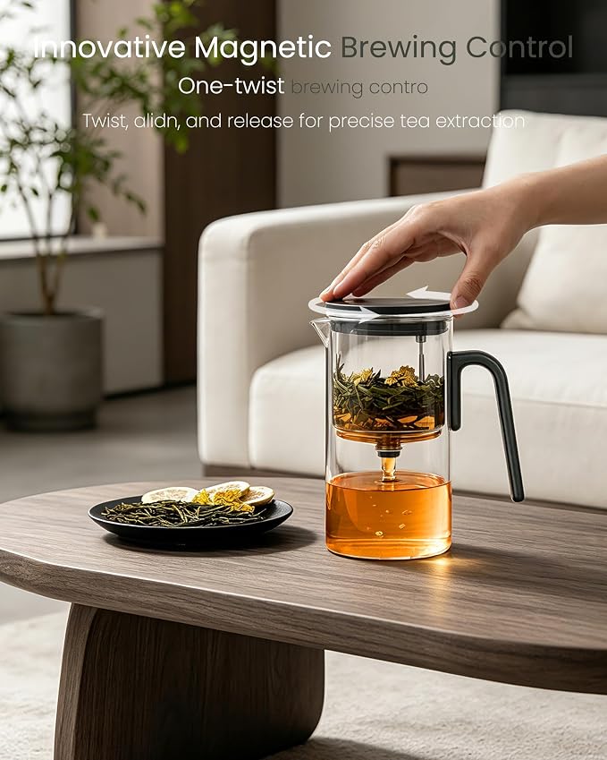 ZENS Magnetic Teapot, Enchanted Magic Glass Tea Infuser Pot for Loose Leaf Tea Steeper, Mess-Free Tea Maker Tea Diffusers for Tea Lovers Ideal Gifts, 28oz (830 ml)