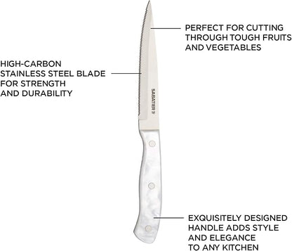 Sabatier Triple Riveted Serrated Utility Knife, 5-Inch, Razor-Sharp Kitchen Knife to Cut Fruit, Vegetables and more, High-Carbon Stainless Steel, White