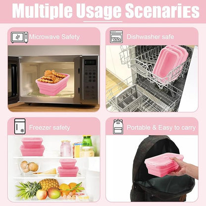 Collapsible Silicone Food Storage Containers with Lids,Set of 3 Silicone Lunch Box Containers,Foldable Meal Prep Container for Kitchen,Microwave & Dishwasher & Freezer Safe,BPA Free