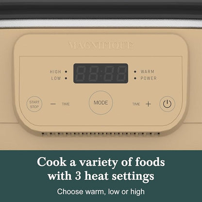 MAGNIFIQUE 6 Quart Programmable Slow Cooker Removable Healthy Nonstick Pot - Small Kitchen Appliance for Family Dinners - Serves 6+ People - Heat Settings: Keep Warm Brown Sugar