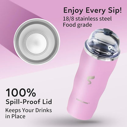 20Oz Insulated Tumbler With Straw And Lid, Stainless Steel Coffee Cup, Double Wall Vacuum Travel Mug,Spill proof Iced Coffee Tumbler, Beach tumbler, Cherry Blossom