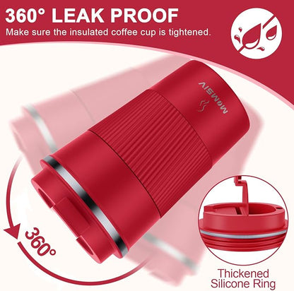 MOMSIV 12oz Travel Mug, Insulated Coffee Cup with Leakproof Lid, Vacuum Stainless Steel Double Walled Reusable Tumbler for Hot and Cold Water Coffee and Tea